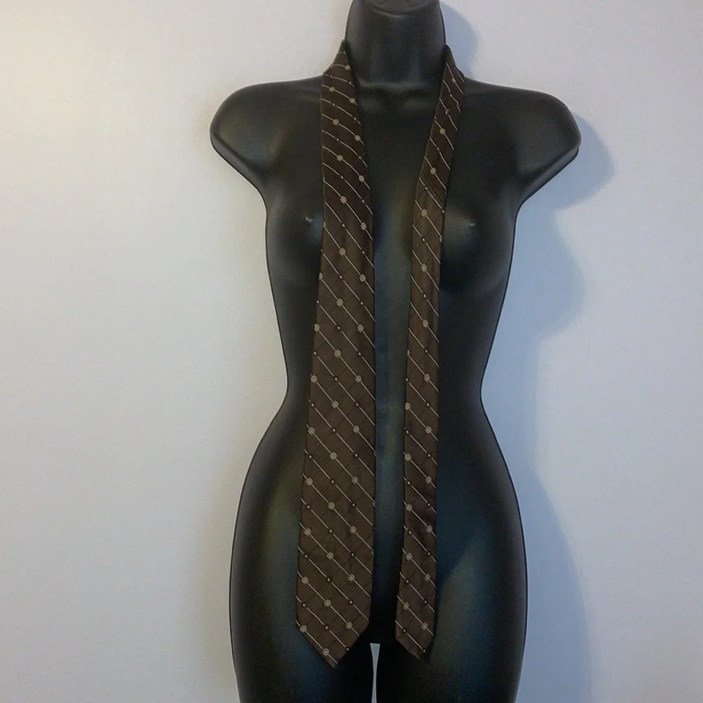 Givenchy Brown Floral Embroidered Polyester Vintage Necktie Tie